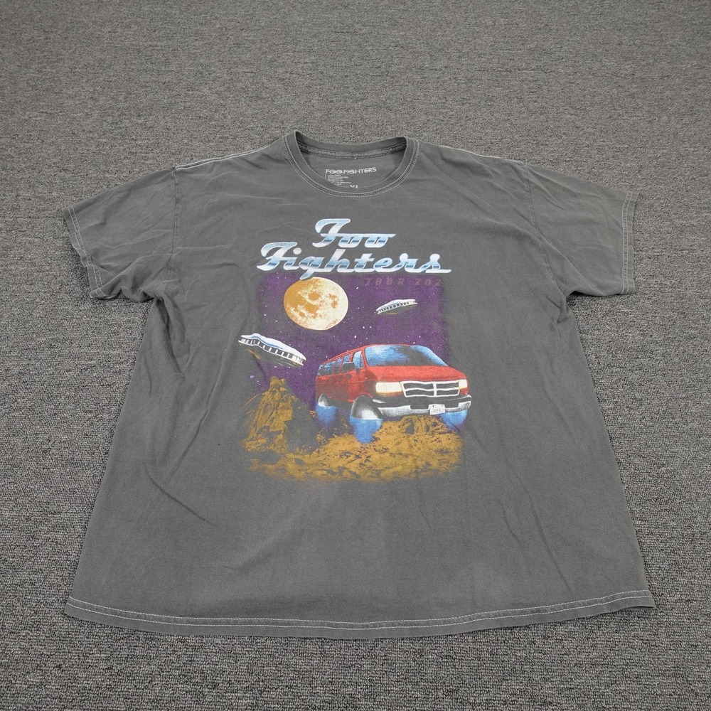 Foo Fighters Shirt Mens XL Gray Tour Van UFO Moon Graphic Tee Band Music